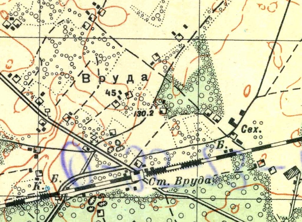 Карта поселка Вруда 1933 года